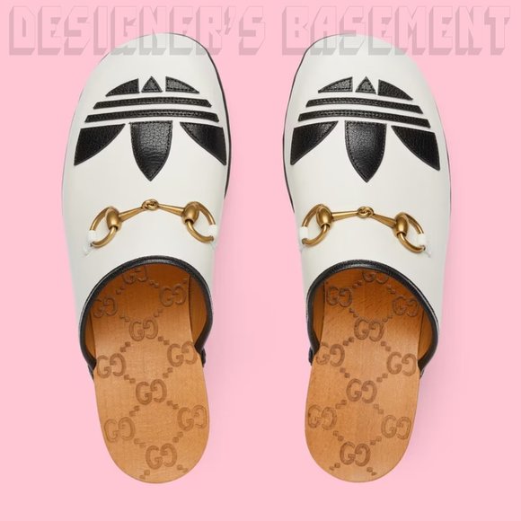 GUCCI x Adidas 38.5EU - 8.5US white Leather Trefoil logo GG platform Clogs shoes - Picture 11 of 14